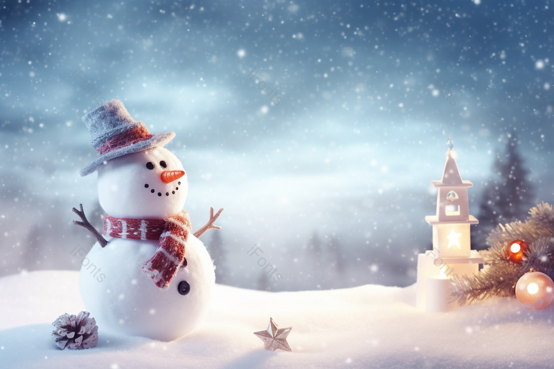 圣诞节雪景小雪人圣诞快乐背景图,高清,摄影图,摄影图片,图片大全,摄影图免费下载